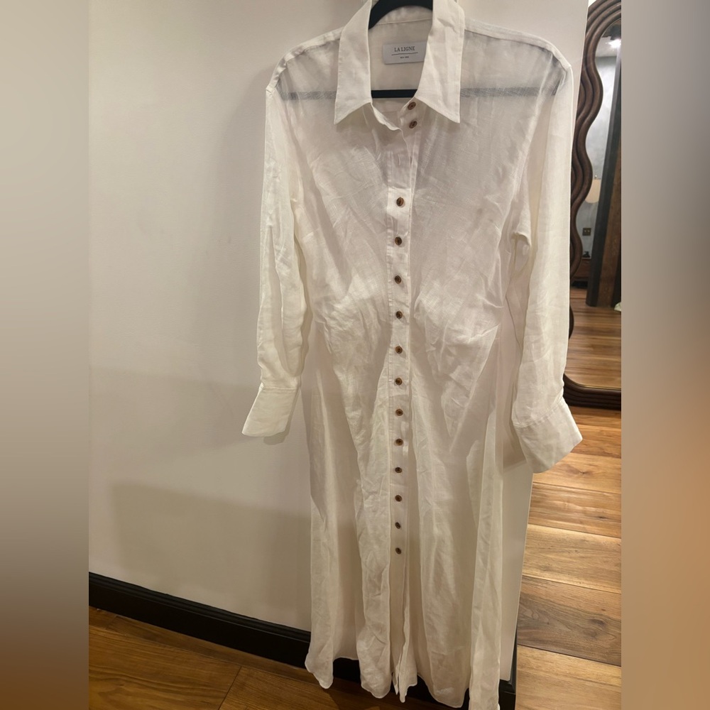 La Ligne  Shirt Dress semi sheer linen size small, no size tag